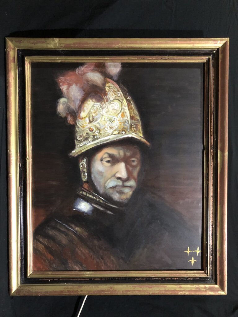 Photonenheizung Leinwandheizung mit Motiv „Mann mit Goldhelm“, unbekannter Ort